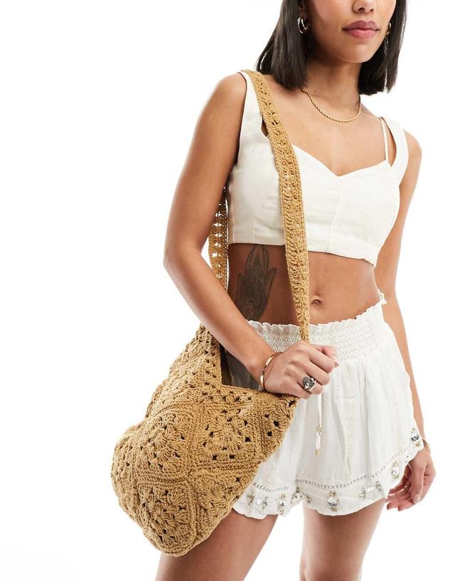 Glamorous crochet slouchy tote bag in natural Product Image