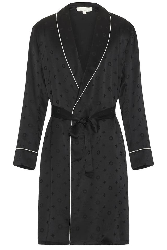 fleur du mal Men's Silk Jacquard Robe Black. (also in S/M). Product Image