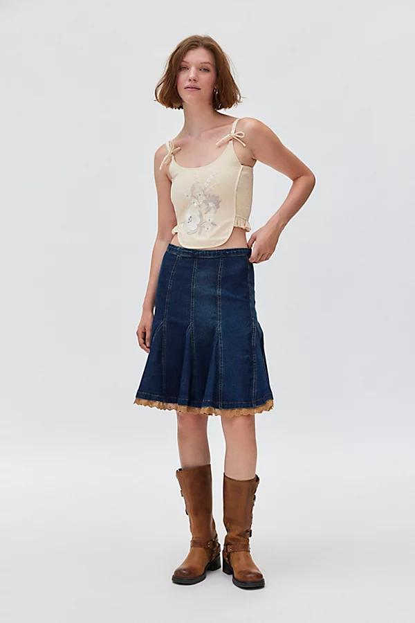 Kimchi Blue Tamara Denim Lace Midi Skirt Womens at Urban Outfitters Product Image