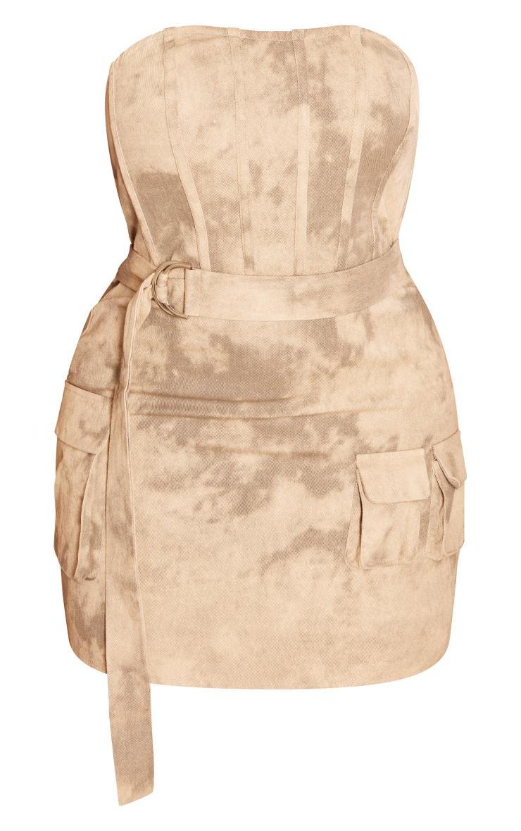 Plus Sand Acid Wash Corset Belted Pocket Bodycon Dress Product Image