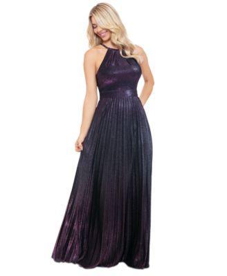 Petite Metallic Halter Pleated Gown Product Image