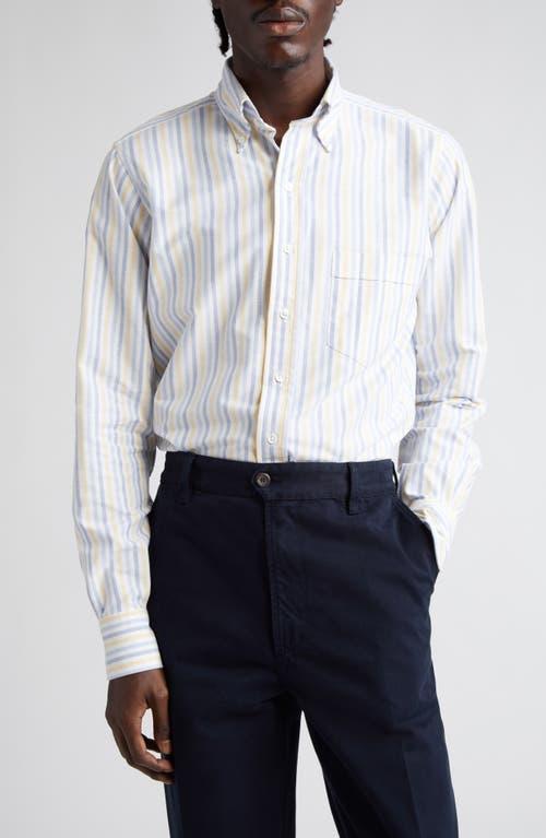 Drakes Thin Dual Stripe Cotton Oxford Button-Down Shirt Product Image