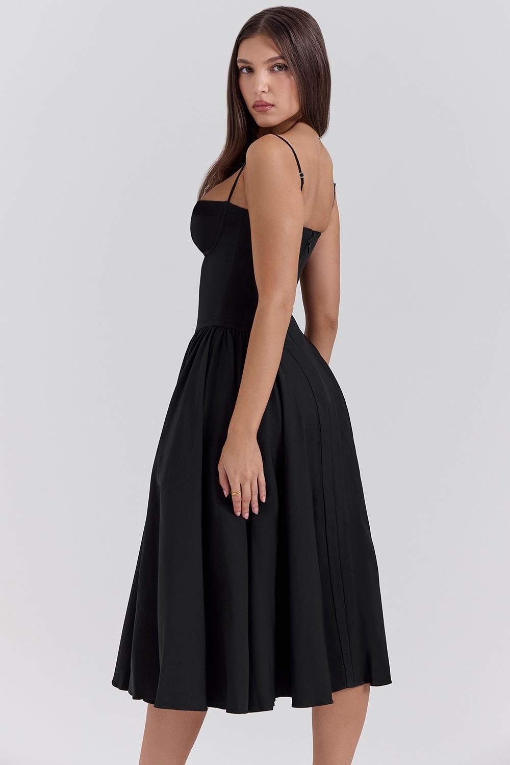 Samaria Black Corset Midi Dress Product Image