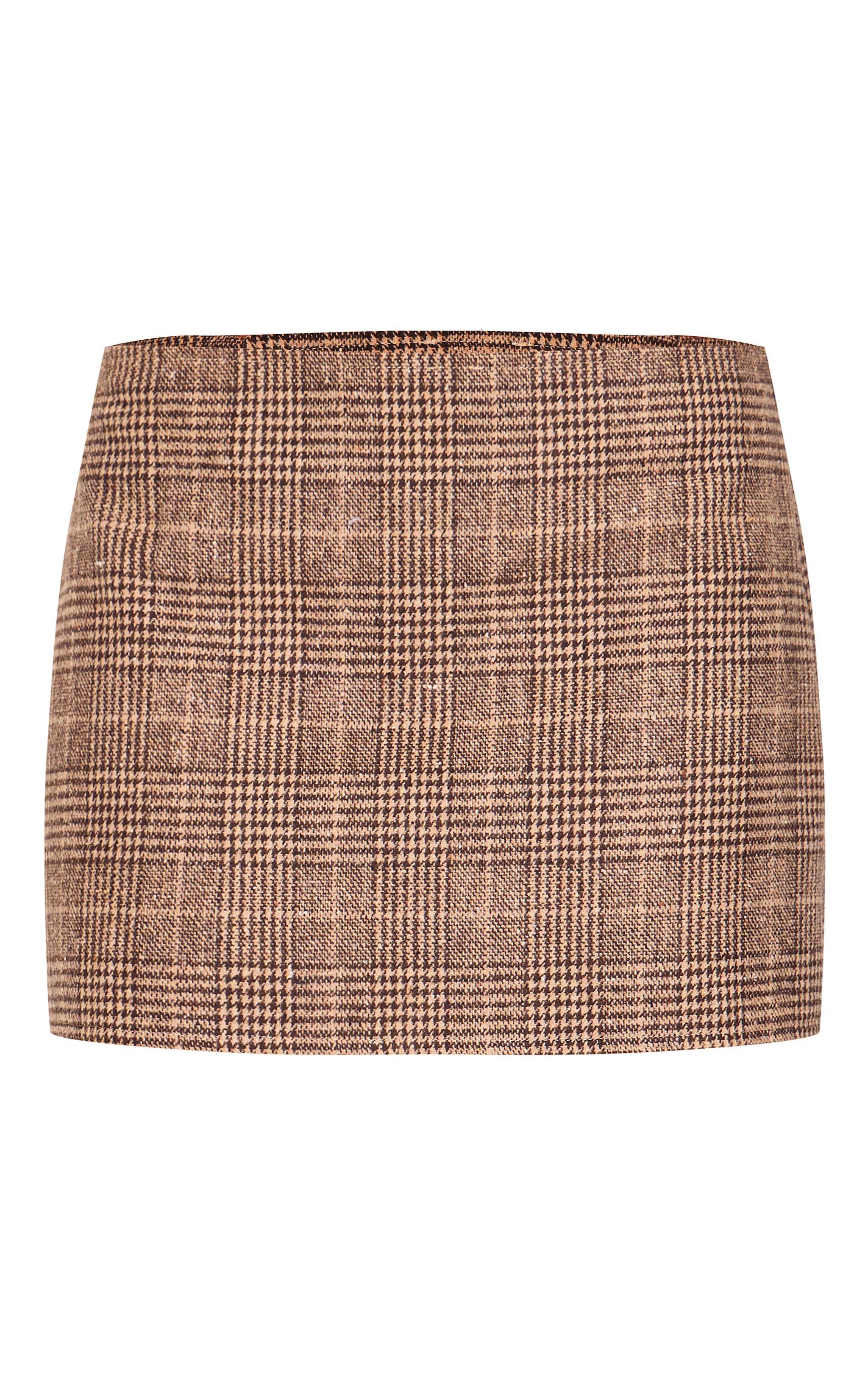  Brown Check Print Low Waist Micro Mini Skirt Product Image