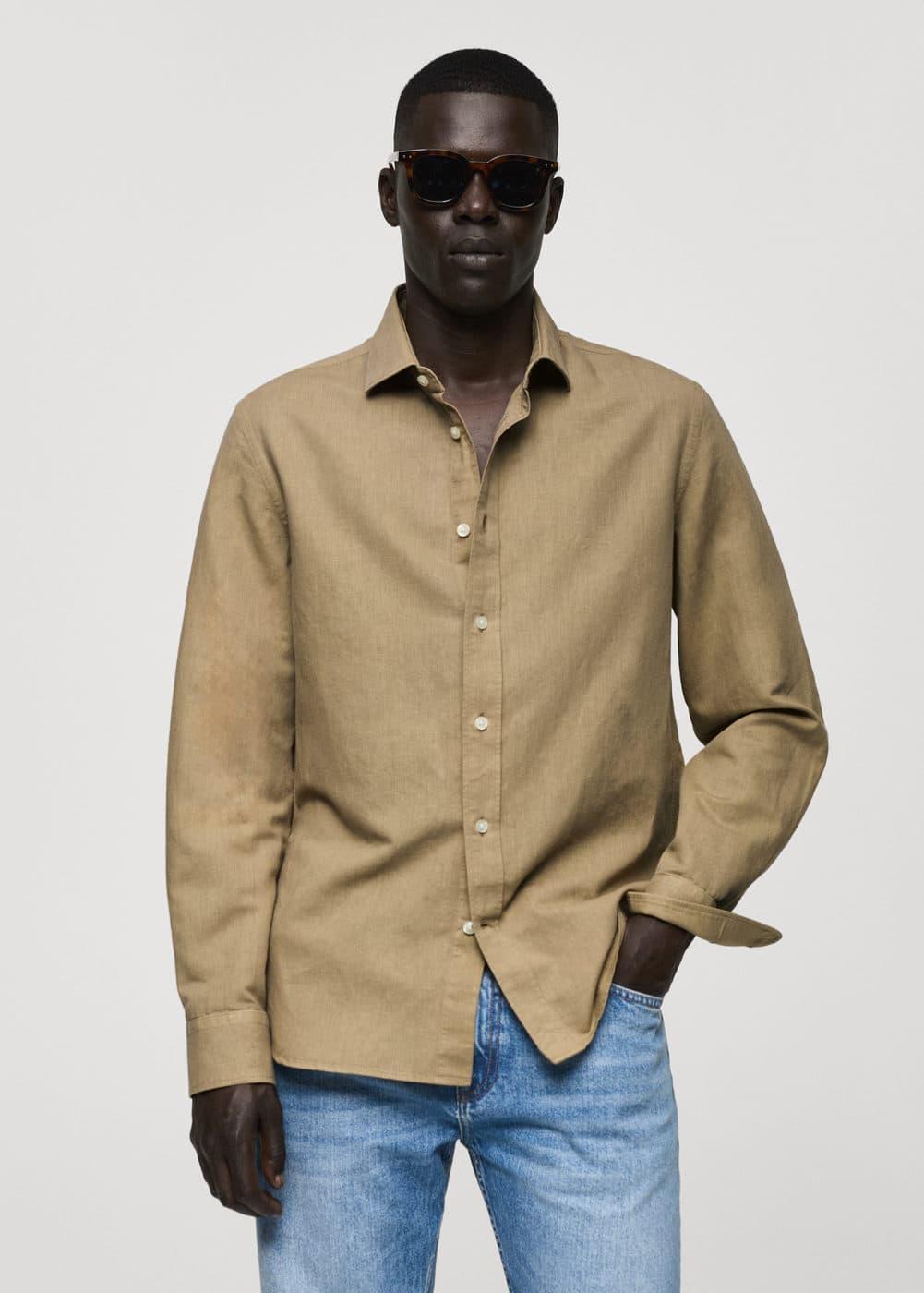 MANGO MAN - Classic-fit linen-blend shirt khakiMen Product Image