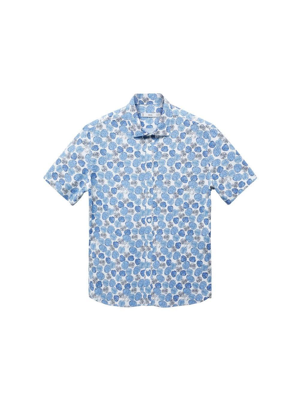 MANGO MAN - 100% cotton short-sleeved printed shirt blueMen Product Image