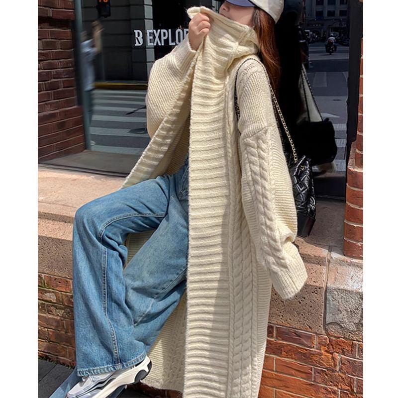 Collar Ribbed Midi Open Front Cardigan Product Image