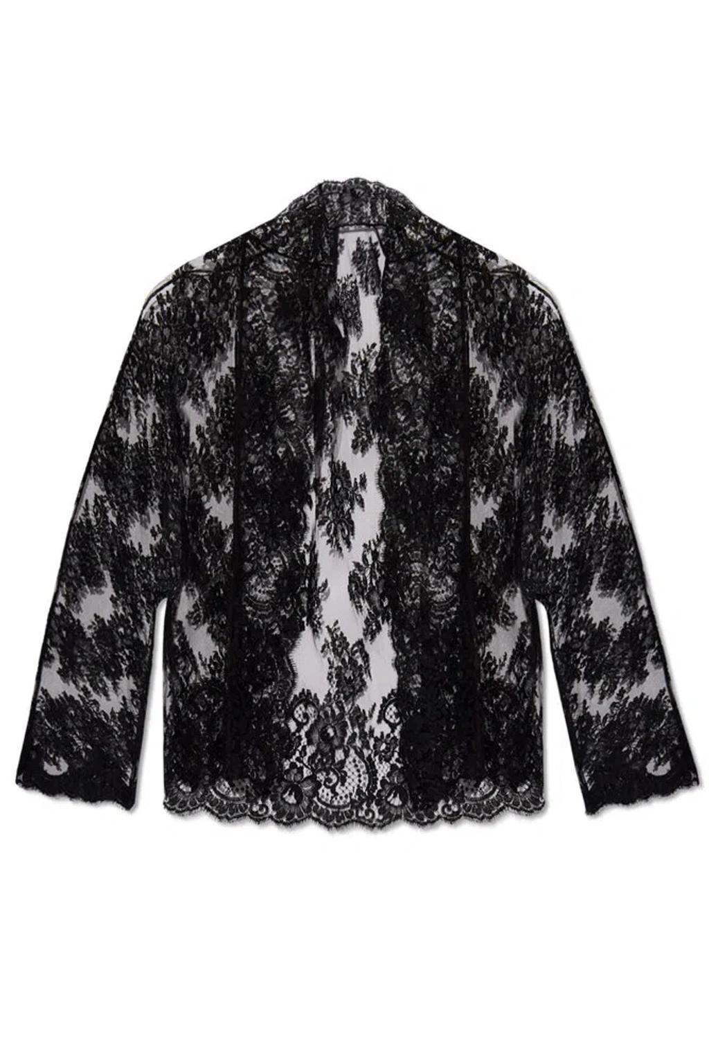 Floral Chantilly Lace Kimono Shirt In Black product image