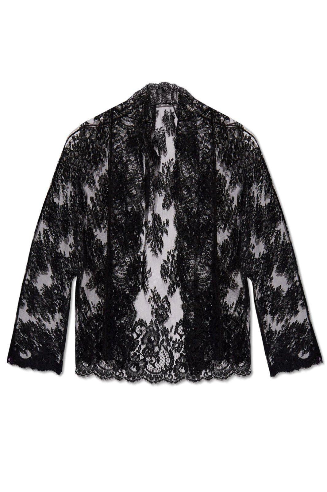 Floral Chantilly Lace Kimono Shirt In Black Product Image