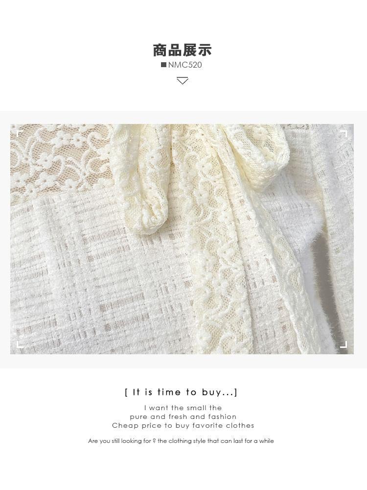 Lace-Panel Tie-Neck Lace Top Product Image