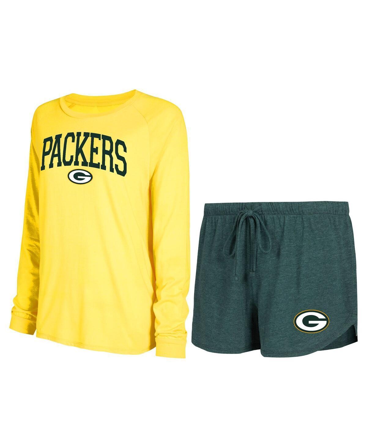 Womens Concepts Sport Green Green Bay Packers Raglan Long Sleeve T-shirt and Shorts Lounge Set - Green Product Image