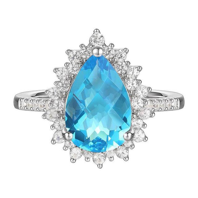 Sterling Silver Blue Topaz, Lab-Created White Sapphire Solitaire Ring, Womens Product Image