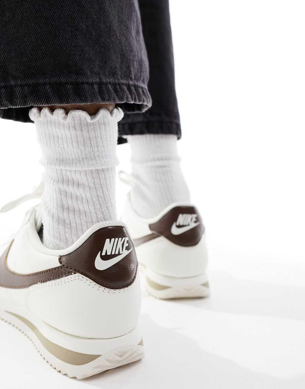 Nike Cortez leather sneakers in off white and cacao brown Product Image