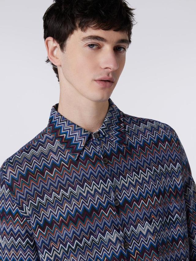 Long-sleeved shirt in cotton and viscose chevron Navy Blue | Missoni Product Image