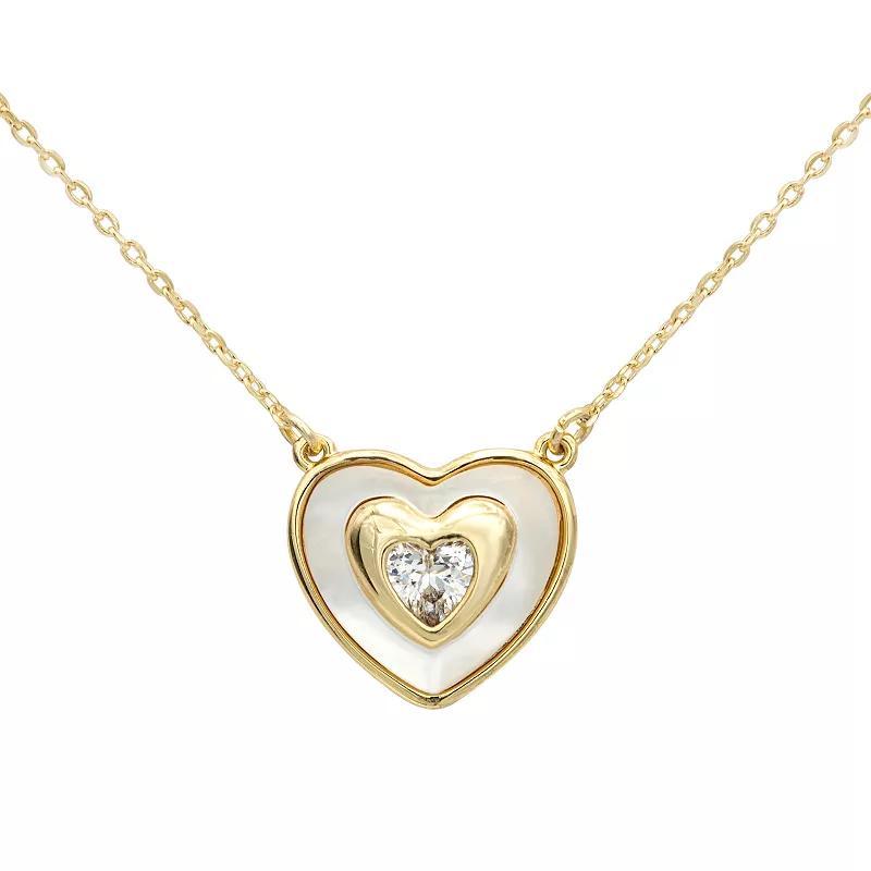 City Luxe Gold Tone Mother of Pearl & Cubic Zirconia Heart Necklace, Womens, Gold Tone Mop Product Image