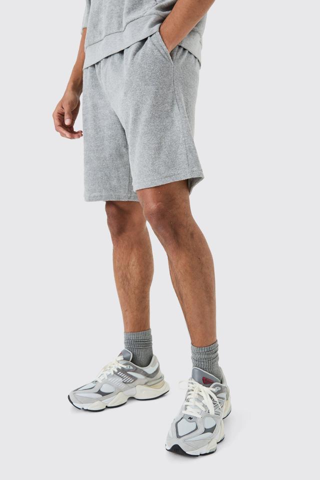 Relaxed Fit Mid Towelling Shorts | boohooMAN USA Product Image