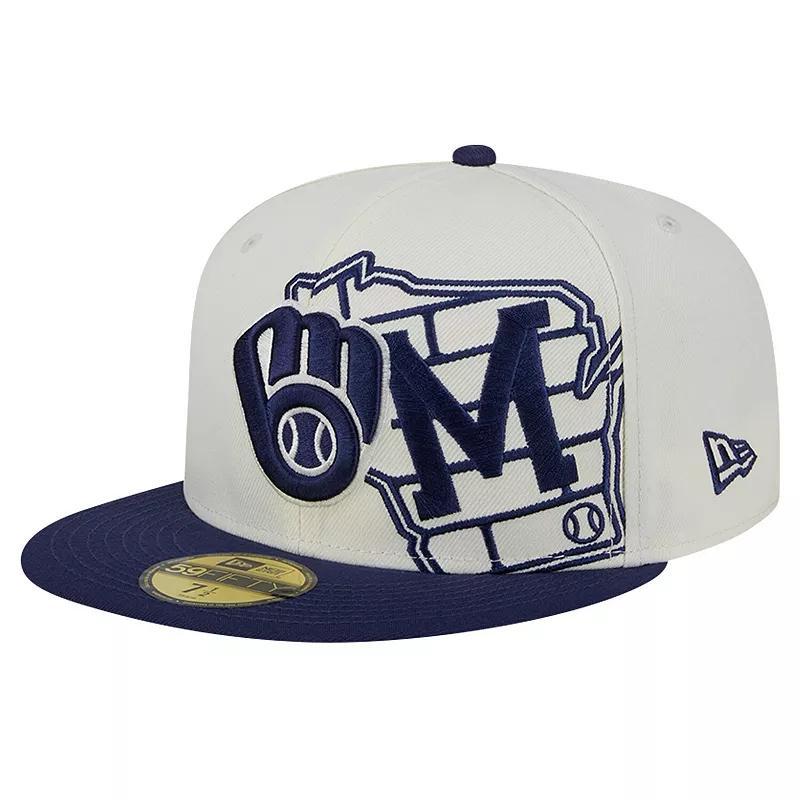 Mens New Era Cream/Navy Milwaukee Brewers Lonestar 59FIFTY Fitted Hat Product Image