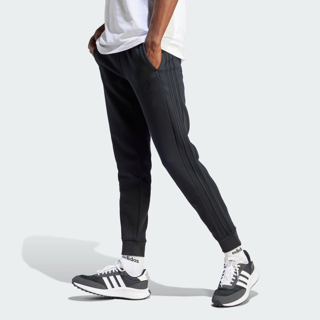 Mens adidas Essentials Fleece 3-Stripes Tapered Cuff Pants Black Product Image