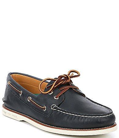 Sperry Mens Gold Leather and Suede Boat Shoes Product Image