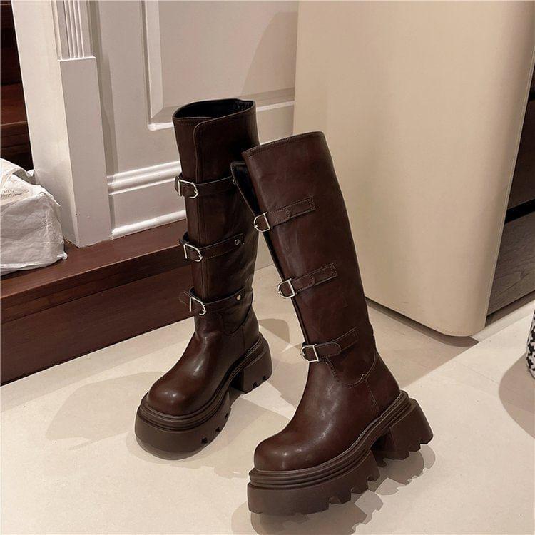 Platform Buckle Tall Boots Product Image