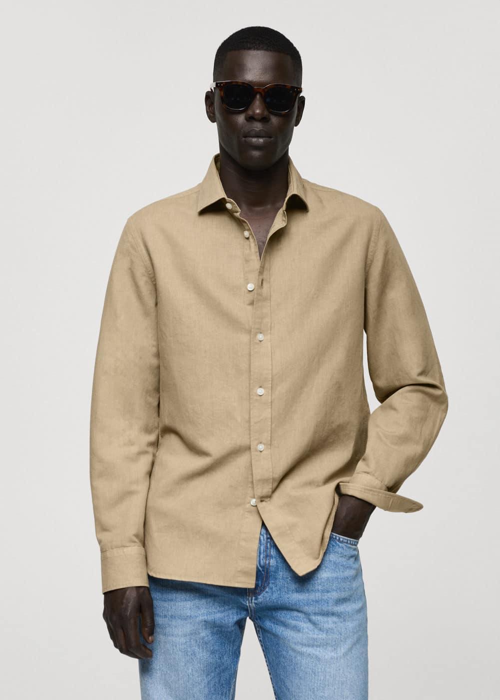 MANGO MAN - Classic-fit linen-blend shirt khakiMen Product Image