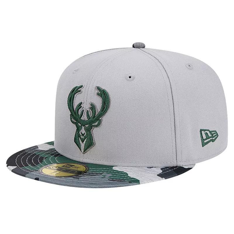 Mens New Era Gray Milwaukee Bucks Active Color Camo Visor 59FIFTY Fitted Hat Product Image