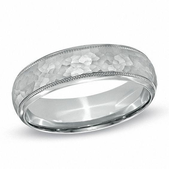 Men's 6.0mm Hammered Wedding Band in Sterling Silver Product Image