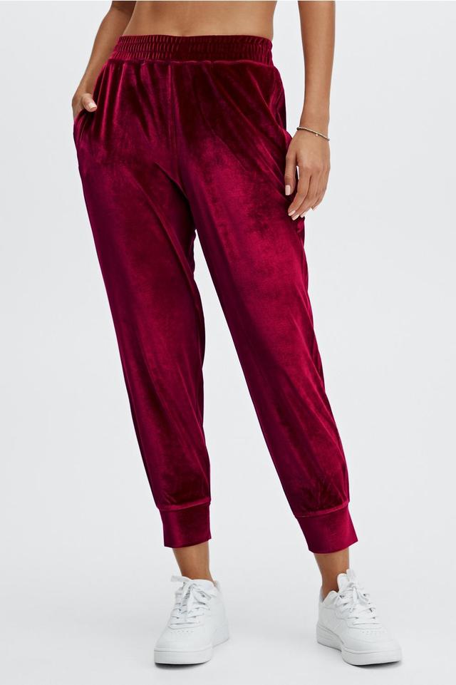 Fabletics Luxe Velour Jogger Womens red plus Size 4X Product Image