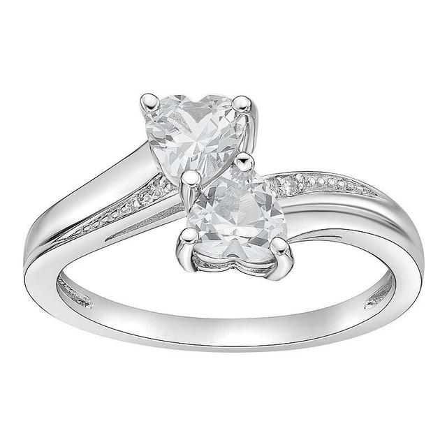 Gemminded Sterling Silver Gemstone & Diamond Accent Double Heart Bypass Ring, Womens White Topaz Product Image