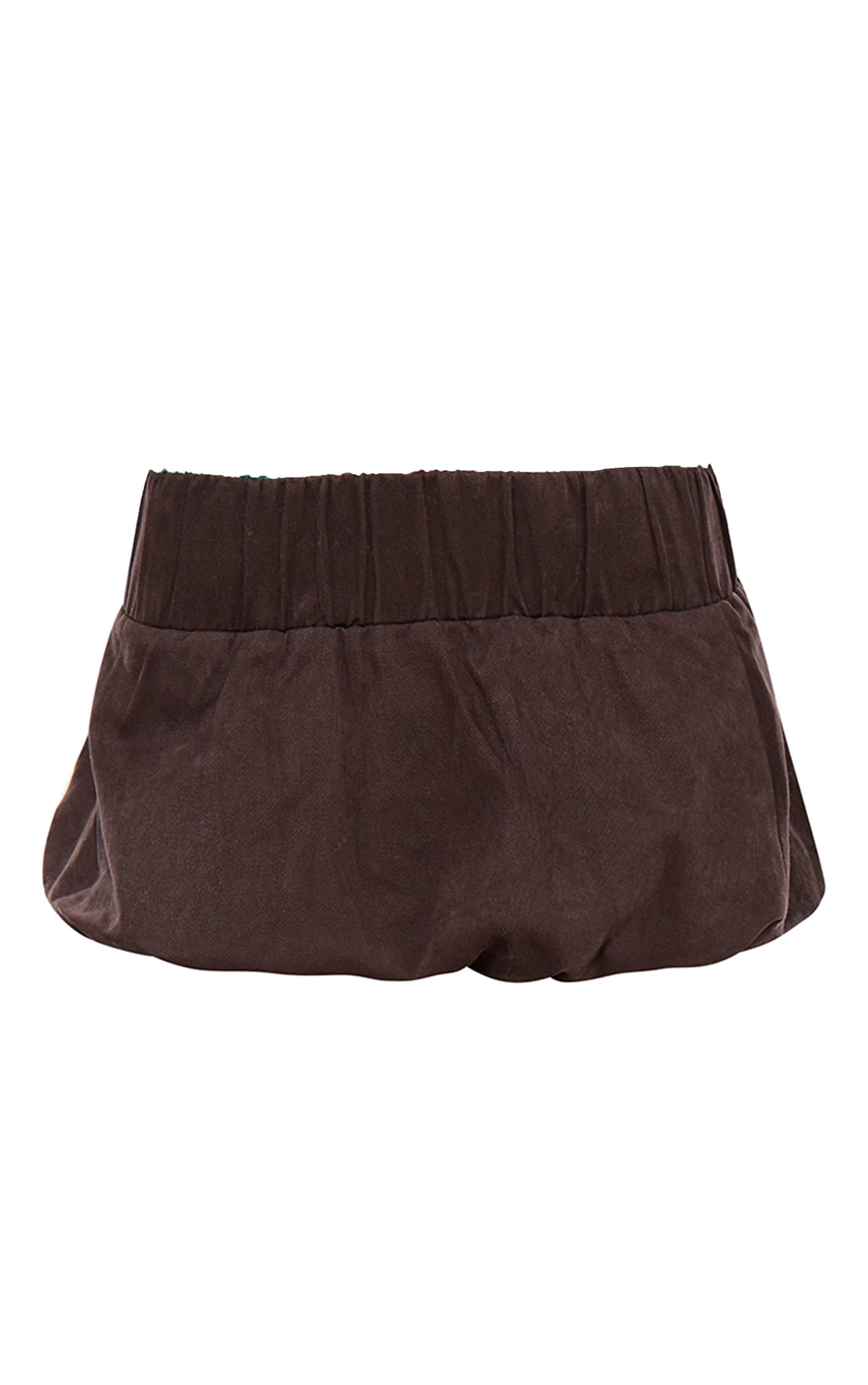 Brown Twill Low Rise Puffball Mini Skirt Product Image