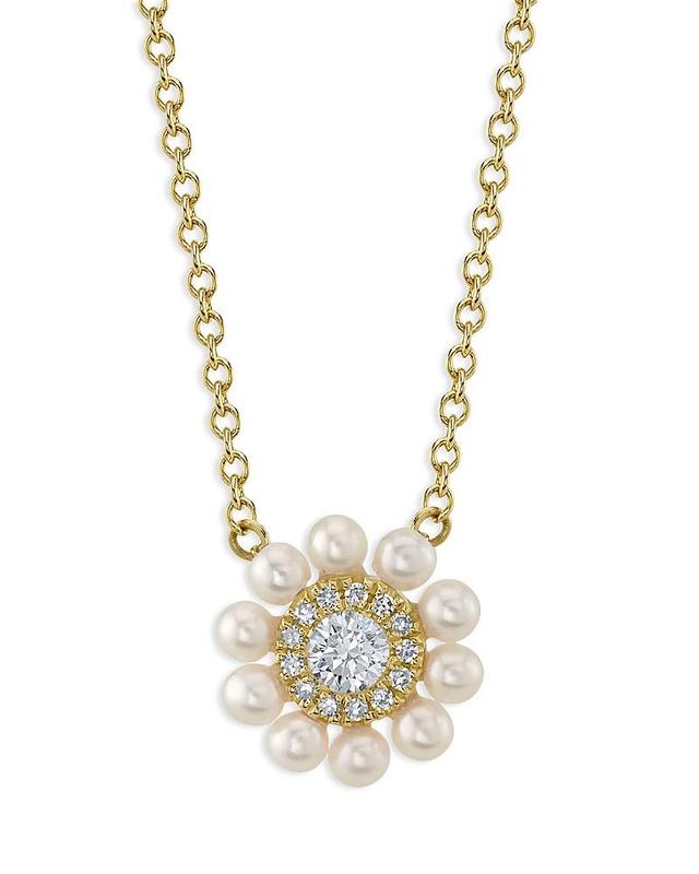 Moon & Meadow 14K Yellow Gold Cultured Pearl & Diamond Circle Pendant Necklace, 16-18 - 100% Exclusive - Female Product Image