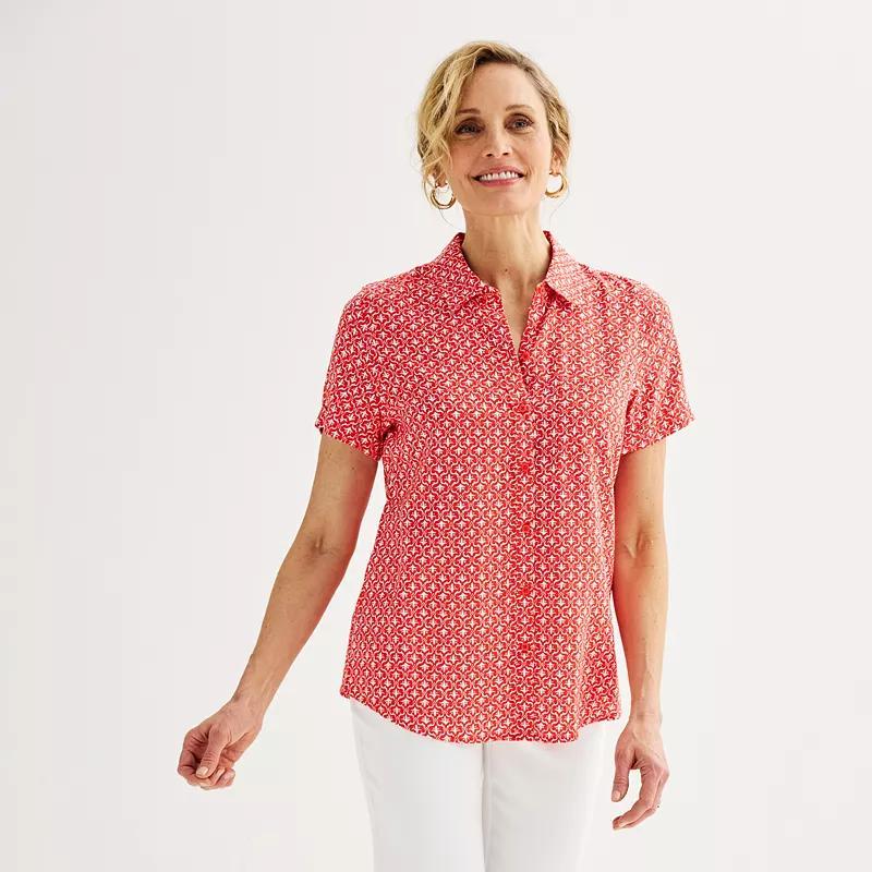 Womens Croft & Barrow Woven Camp Shirt White Product Image