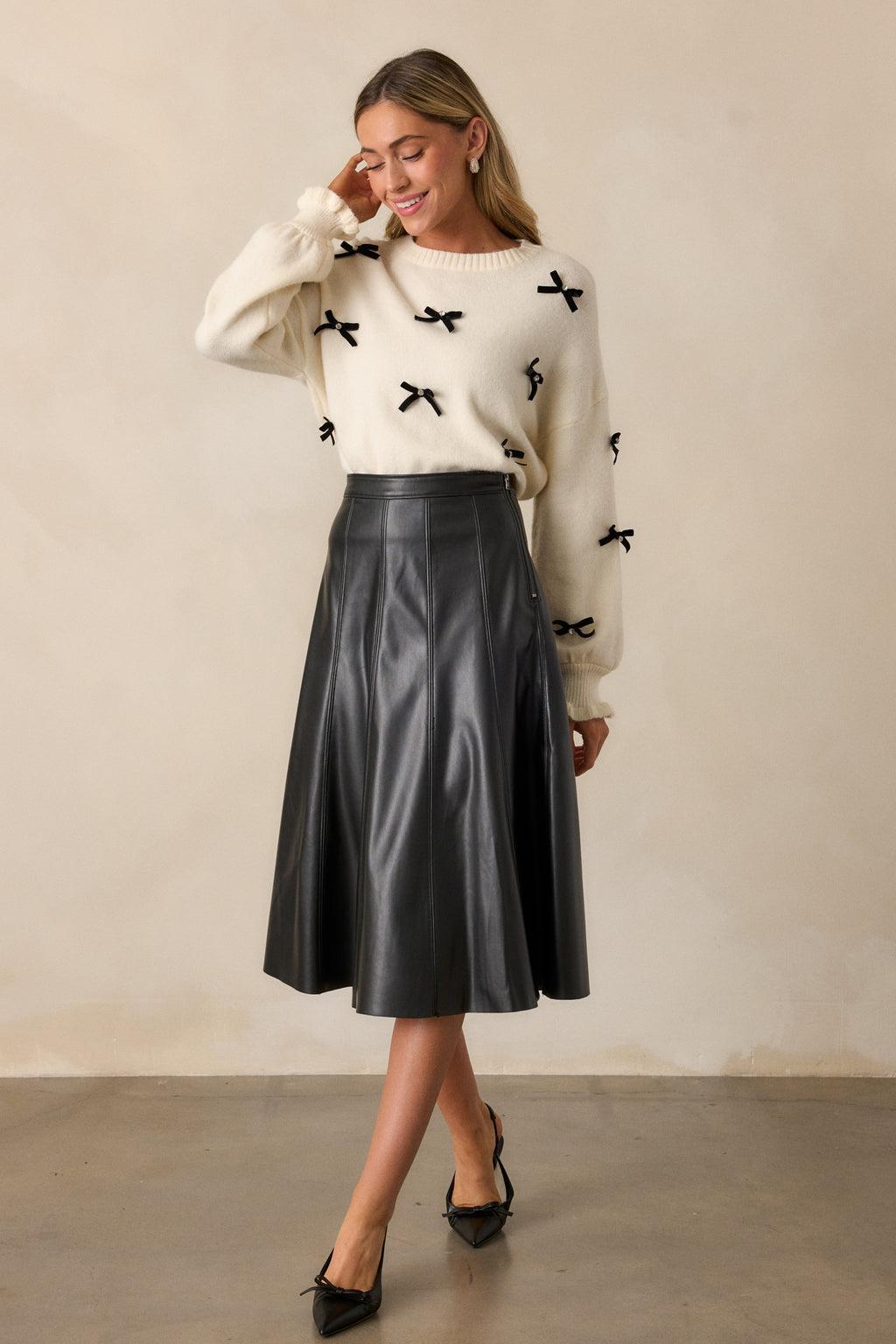 Captured By The Night Black Faux Leather Midi Skirt Product Image