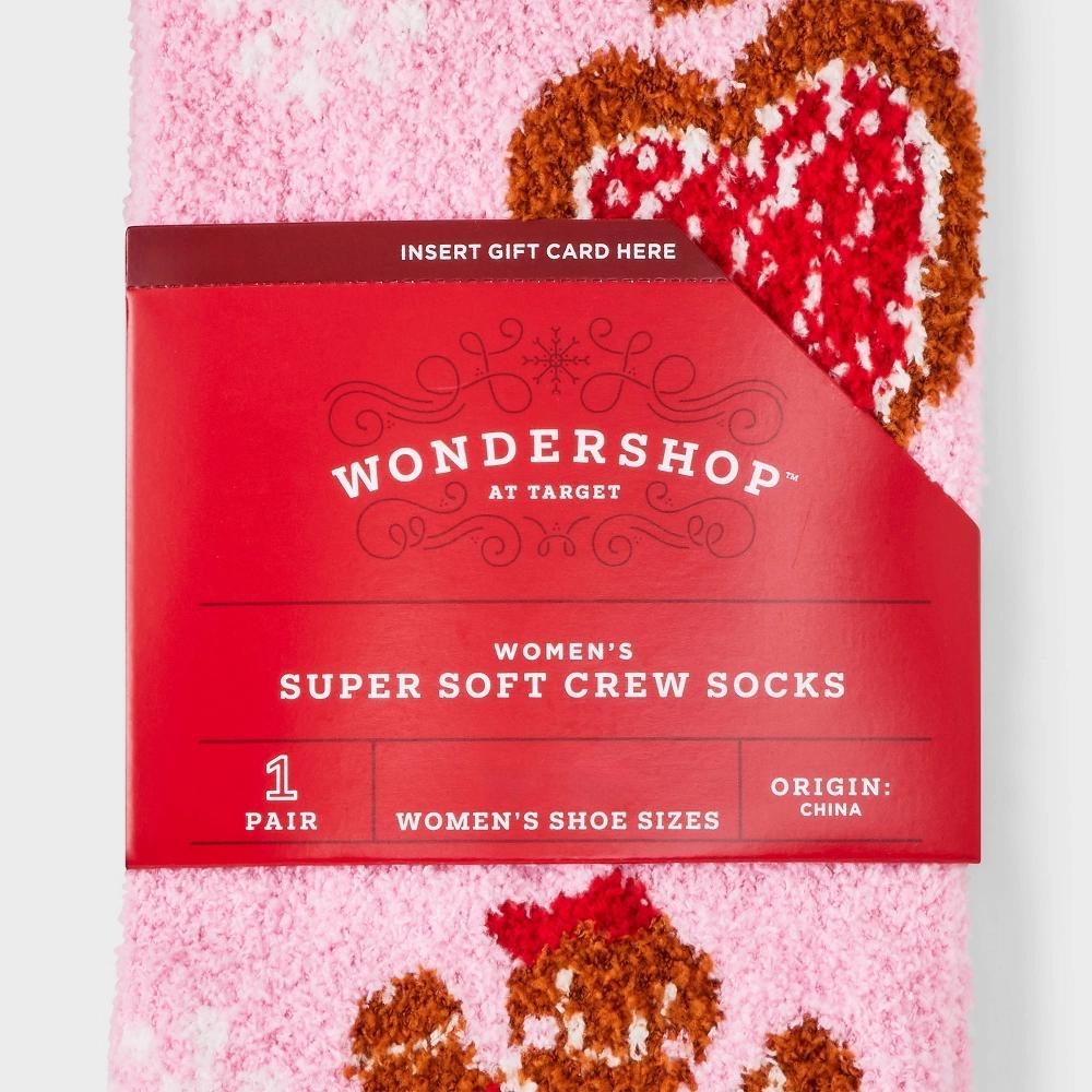 Women's 'Baking Spirits Bright' Gingerbread Cozy Christmas Crew Socks with Gift Card Holder - Wondershop™ Pink 4-10 Product Image