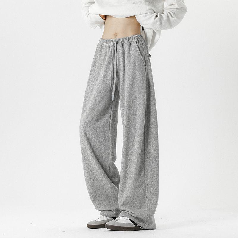 High Waist Plain Wide Leg Sweatpants Product Image