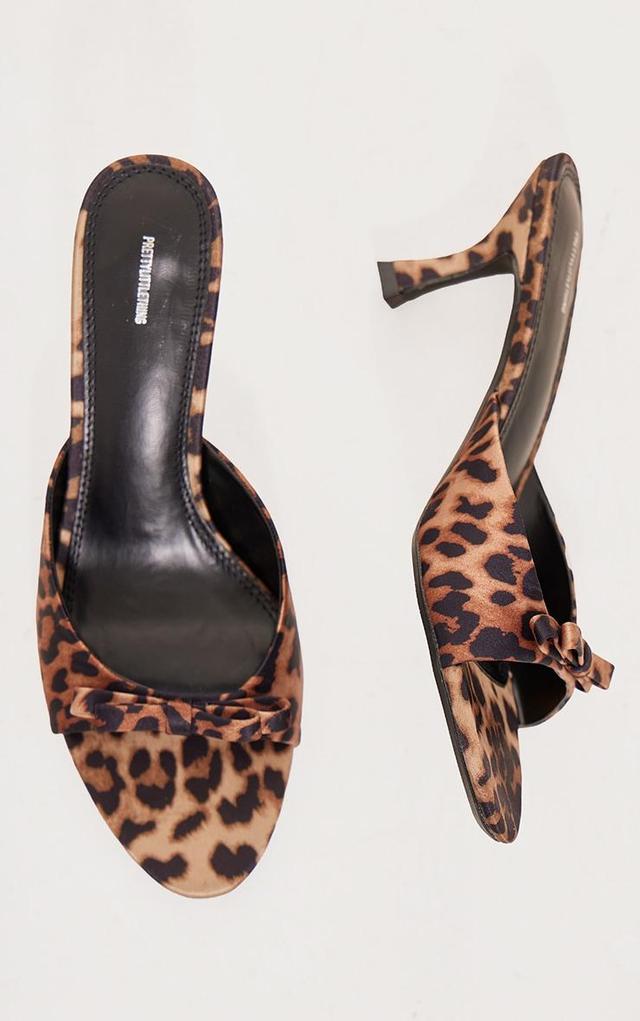 Leopard Bow Strap Low Heel Open Toe Mules Product Image