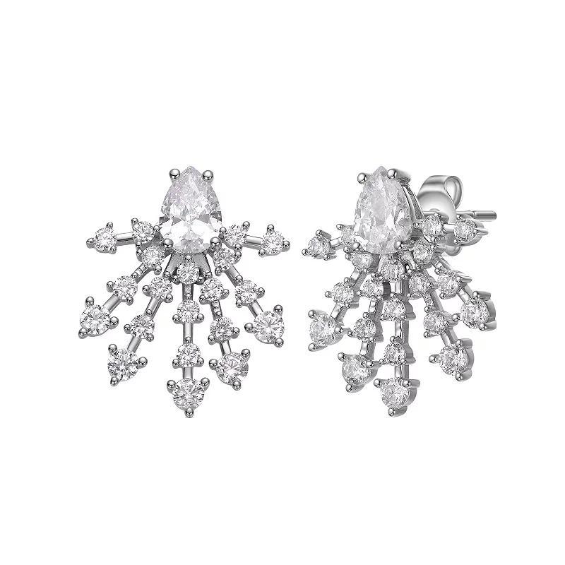 Silver Tone Cubic Zirconia Snowflake Cluster Earrings, Womens, Sterling Product Image