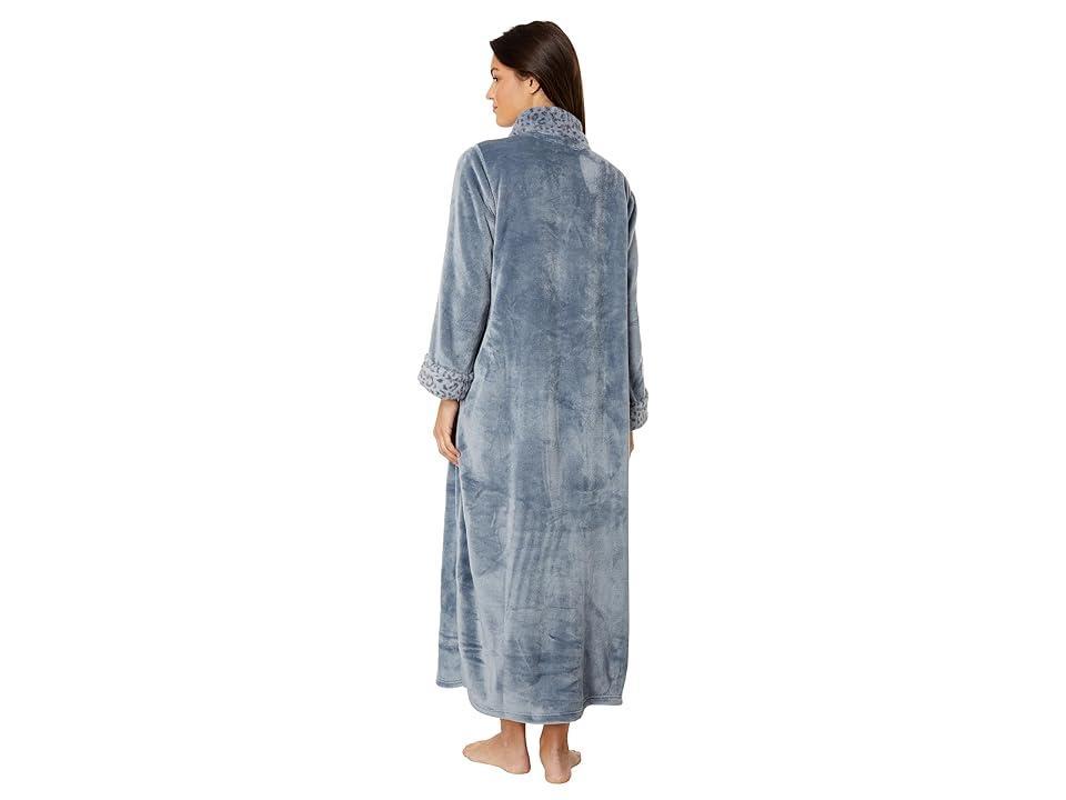 N by Natori Plush Lynx Mandarin Zip Caftan Granite) Women's Robe Product Image