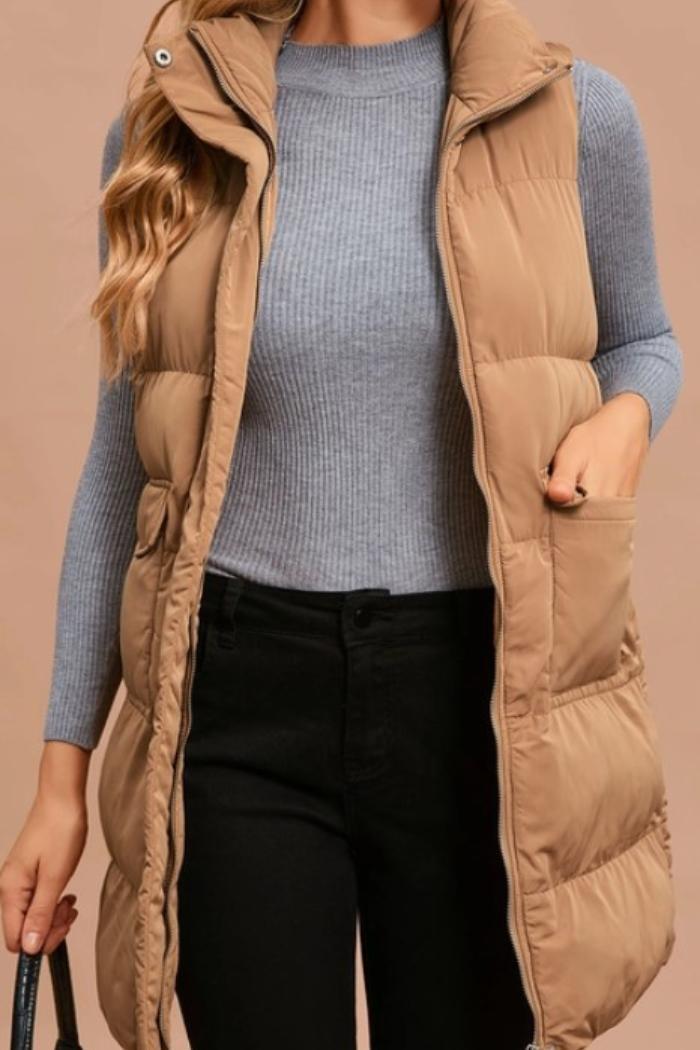 Full Zipper Pockets Puffer Outerwear Vest Product Image