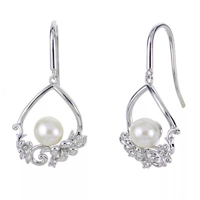 PearLustre by Imperial Sterling Silver Freshwater Cultured Pearl & Lab-Created White Sapphire Flower Drop Earrings, Womens Product Image