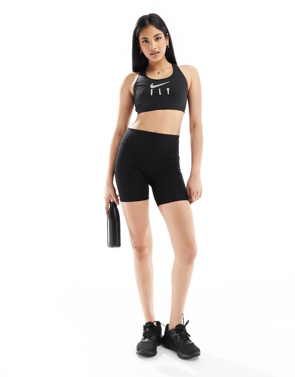 Nike Basketball Dri-FIT Swoosh bra in black Product Image