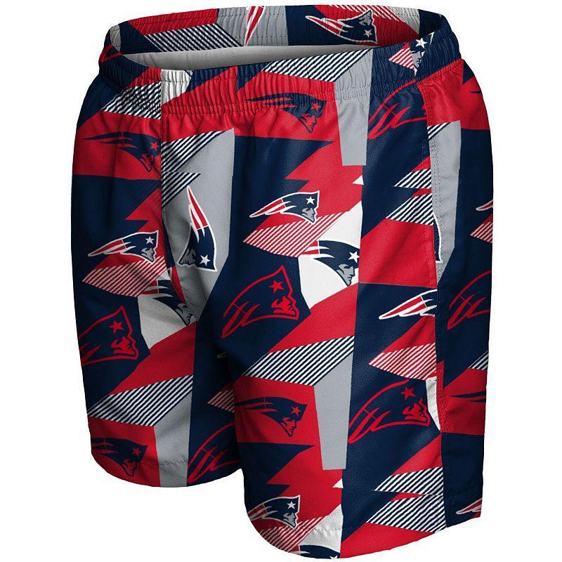 Men's FOCO Navy/Red New England Patriots Geo Print Swim Trunks Product Image