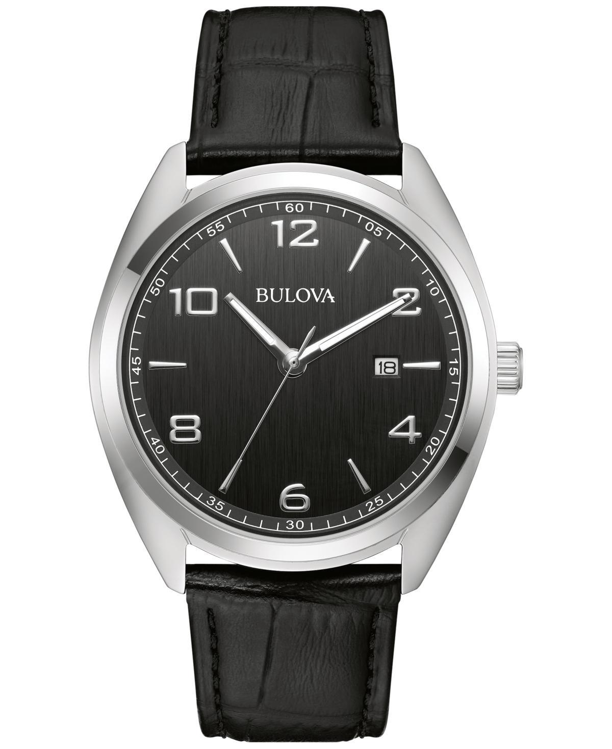 Bulova Mens Black Leather Strap Watch 42mm Product Image