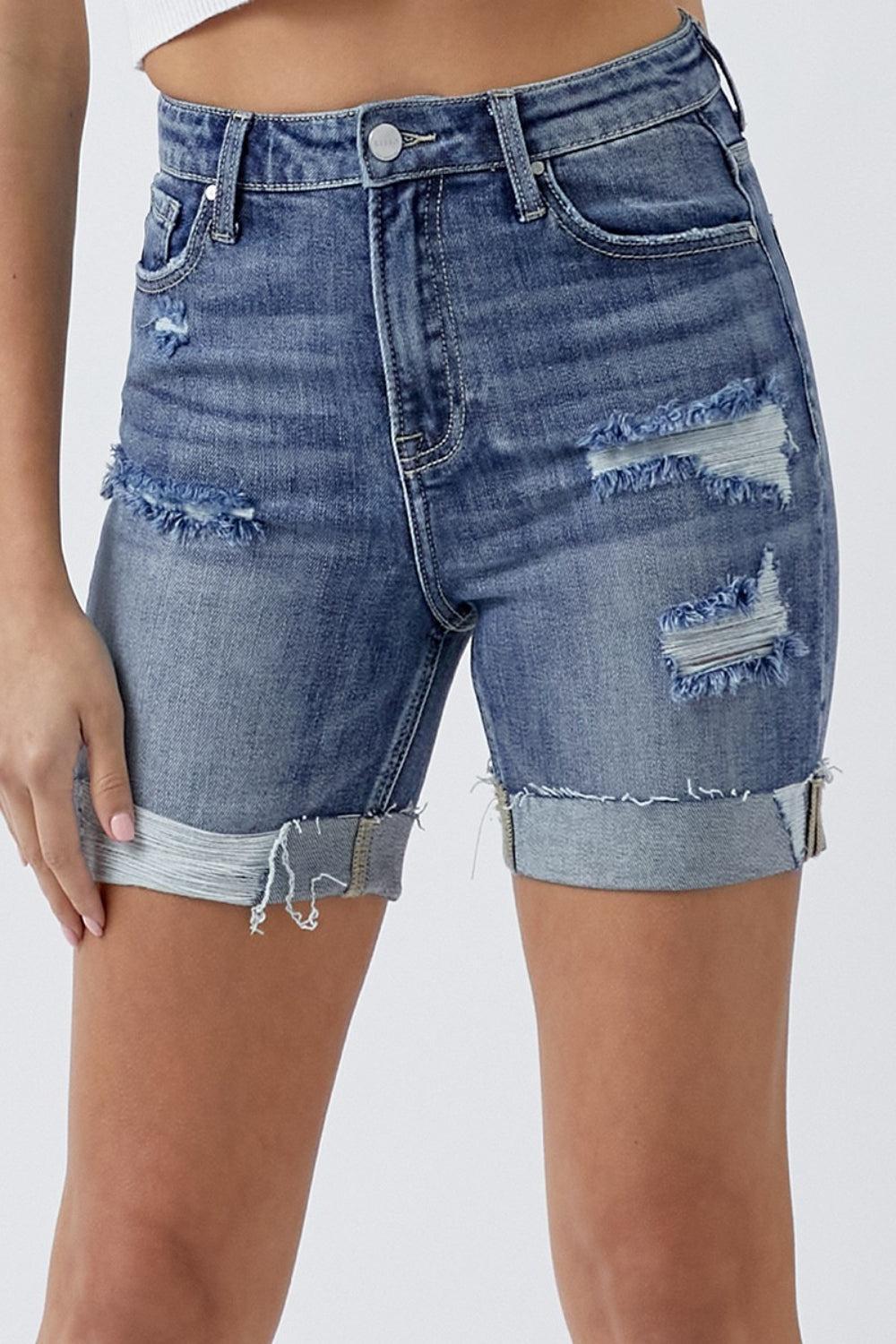 Risen Distressed Rolled Denim Shorts Product Image