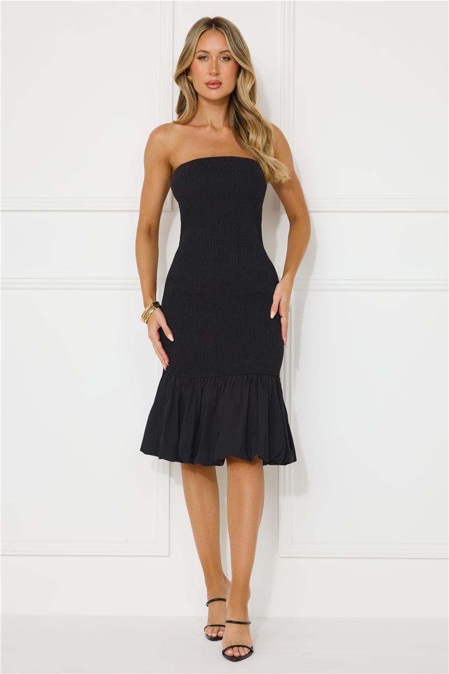 Run My Way Strapless Bubble Midi Dress Black Product Image