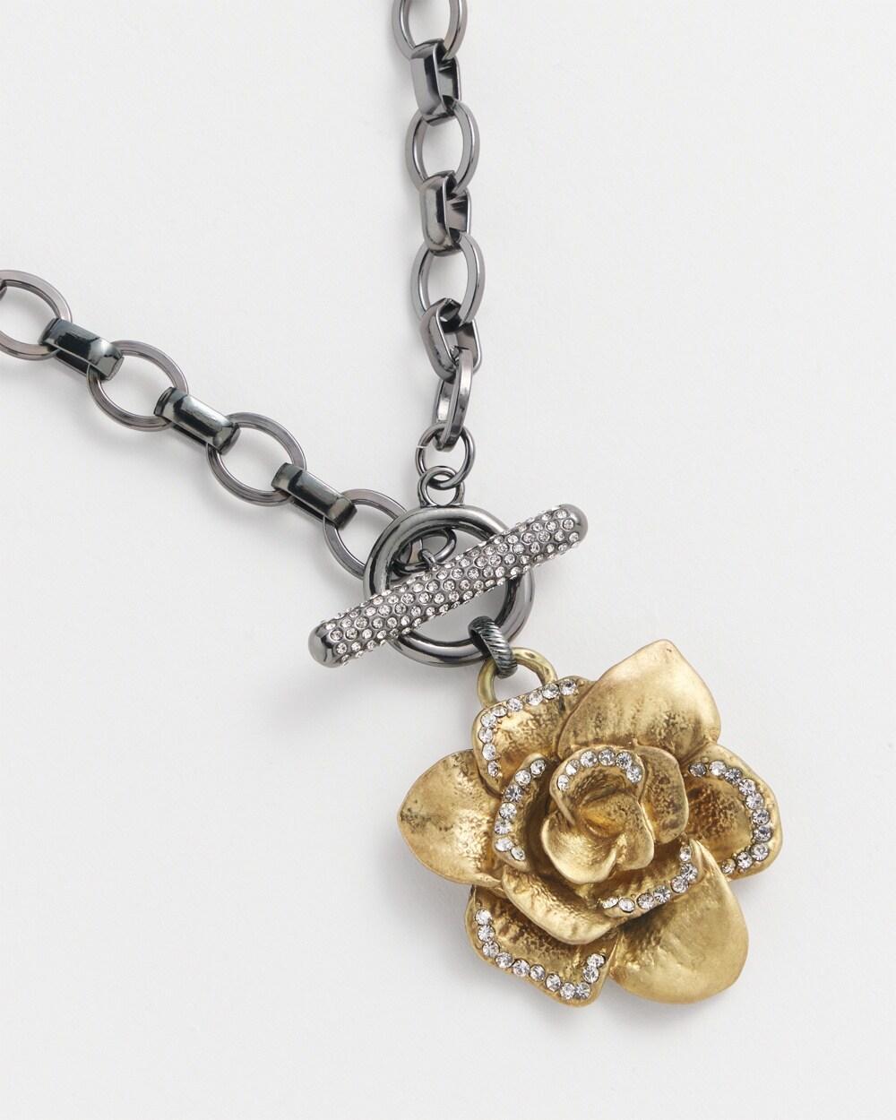 Pavé Brass Flower Pendant Necklace Product Image