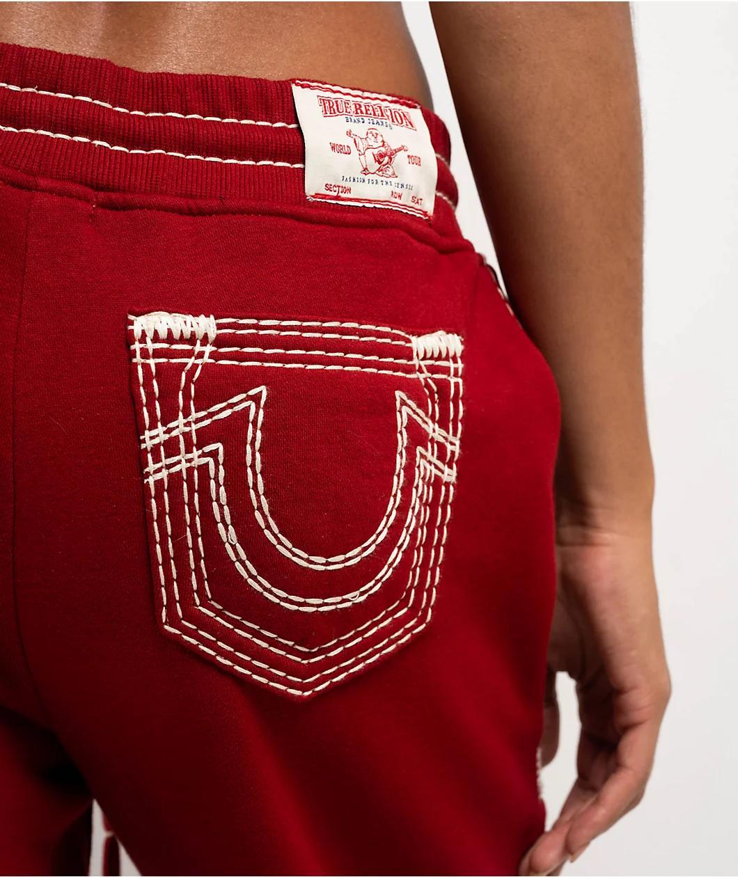 True Religion Super T Horseshoe Red Dahlia Sweatpants Product Image