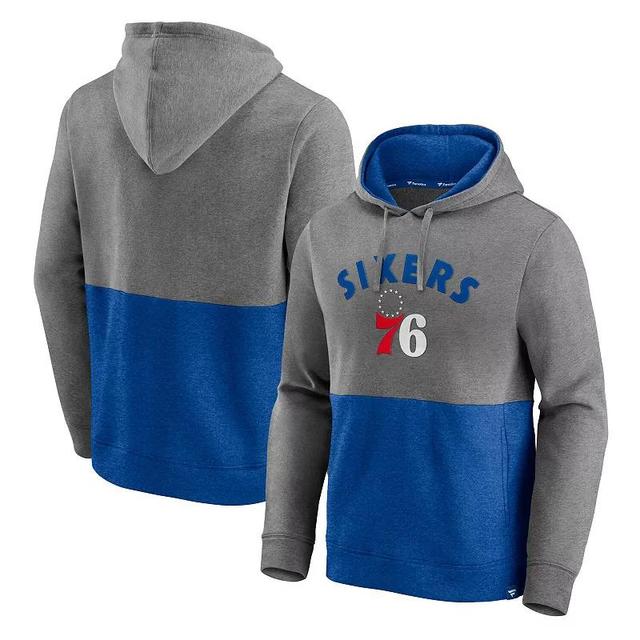 Mens Fanatics Branded Heathered Charcoal/Royal Philadelphia 76ers Block Party Applique Color Block Pullover Hoodie Product Image