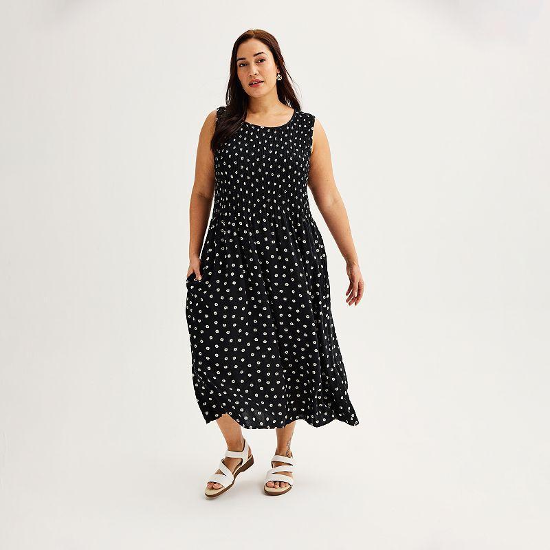 Plus Size Croft & Barrow Smocked Swing Midi Dress, Womens Product Image