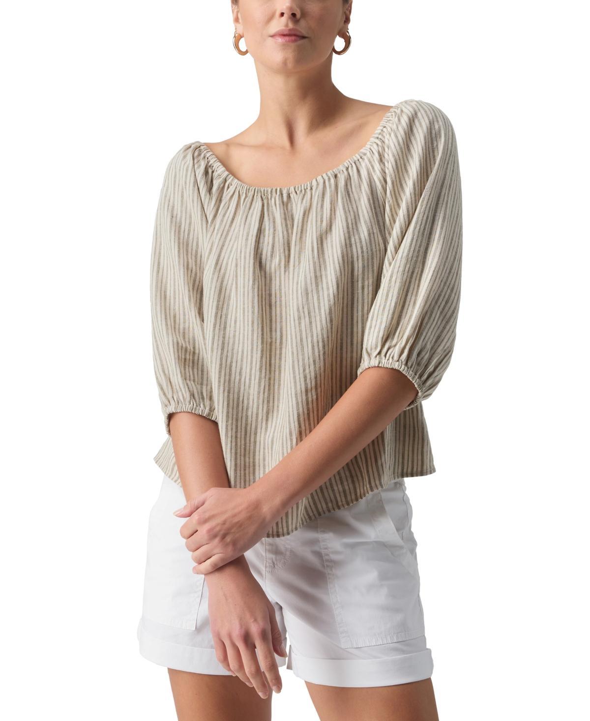 Women's Beach To Bar Linen-Blend Striped Blouse  Product Image